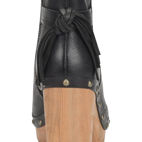 Kork-Ease Black Leather Platform Ankle Boots Wooden Heel Boho Size 11 - Picture 15 of 16